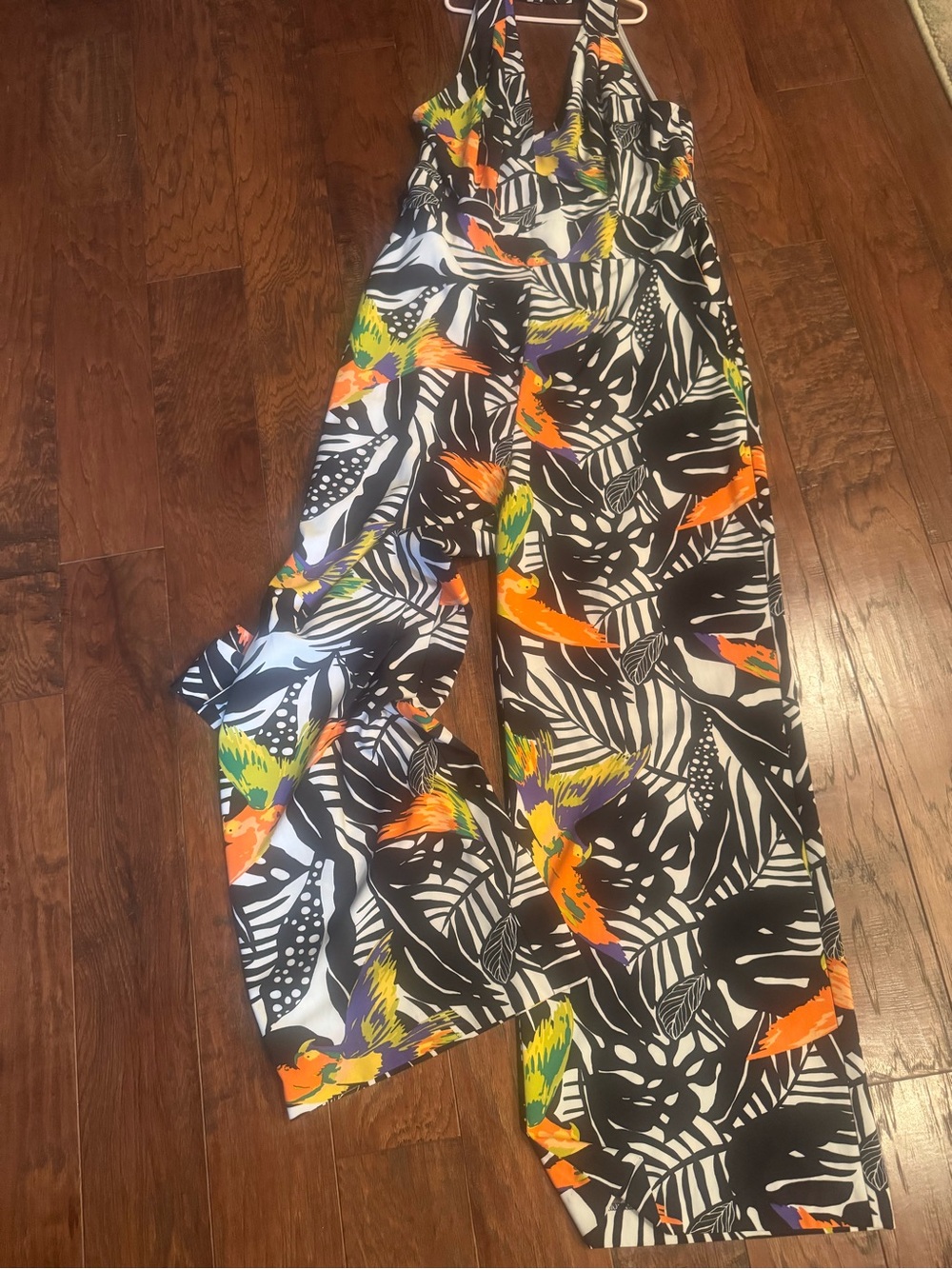 eva mendes for New York & Company Black Tropical Print Halter Dress